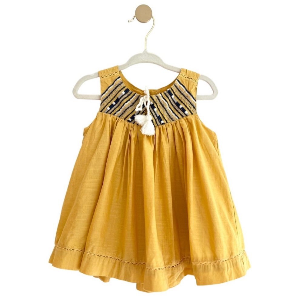 Artisan NY Dress Sleeveless Yellow Embroidery w/ Tassel Detail Kids Baby Girl 2T